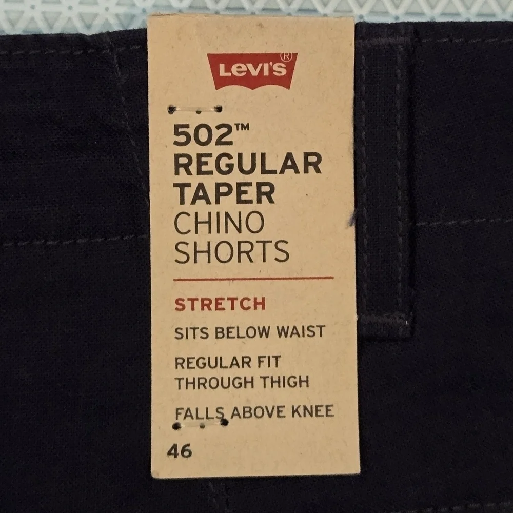 Levi's Men's 502 Regular Taper Stretch Chino Shorts Navy Size 46
